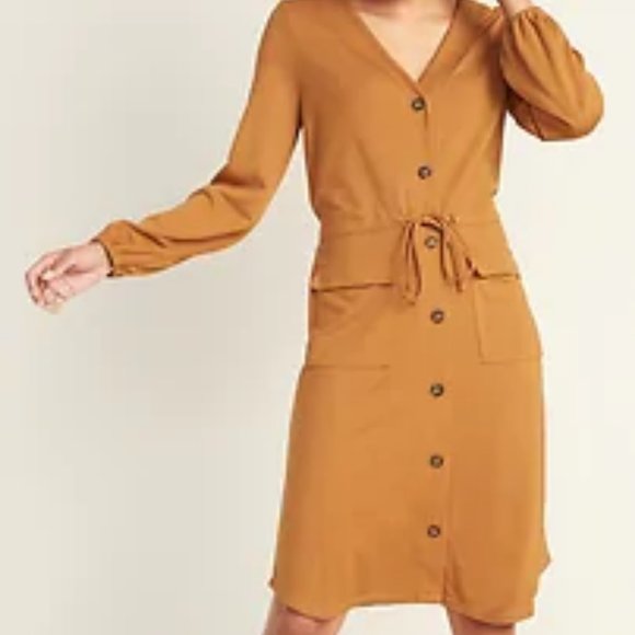 Dresses & Skirts - NEW Waist-Defined Ponte-Knit Utility Dress XL GOLD